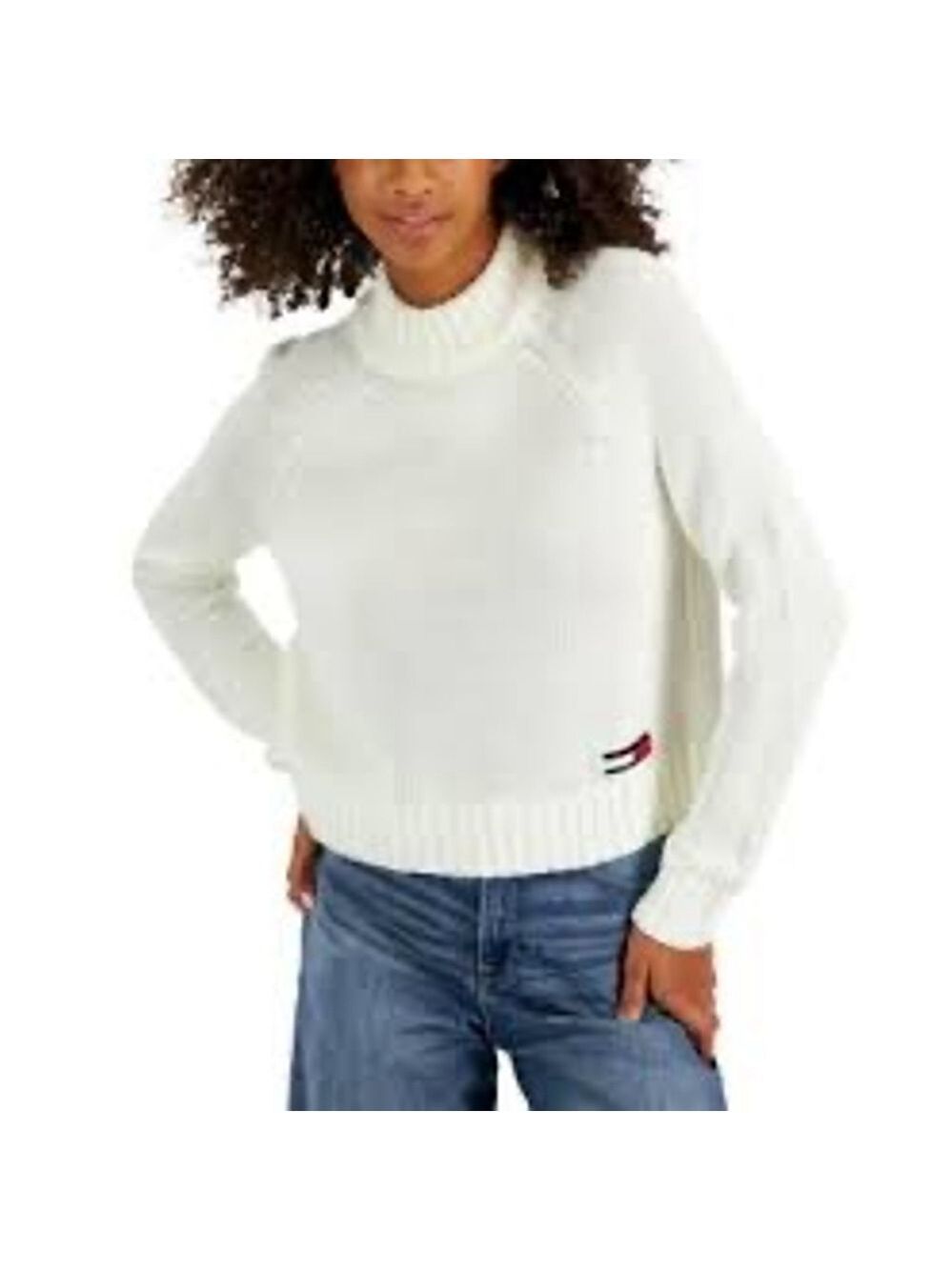 Tommy Jeans White Knit Mock Neck Sweater Size S/P